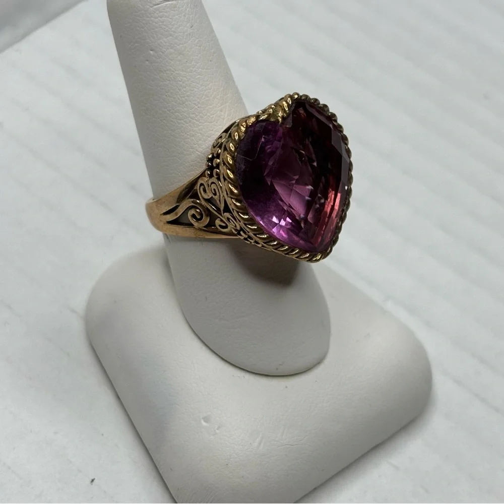 SAJEN Vintage Artisan Heart Amethyst Statement Ring Size 8